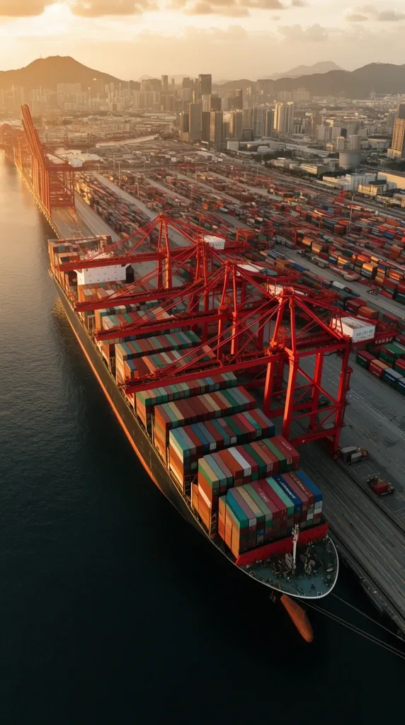 Container ship at port, the freight forwarding business behind this quote intake system