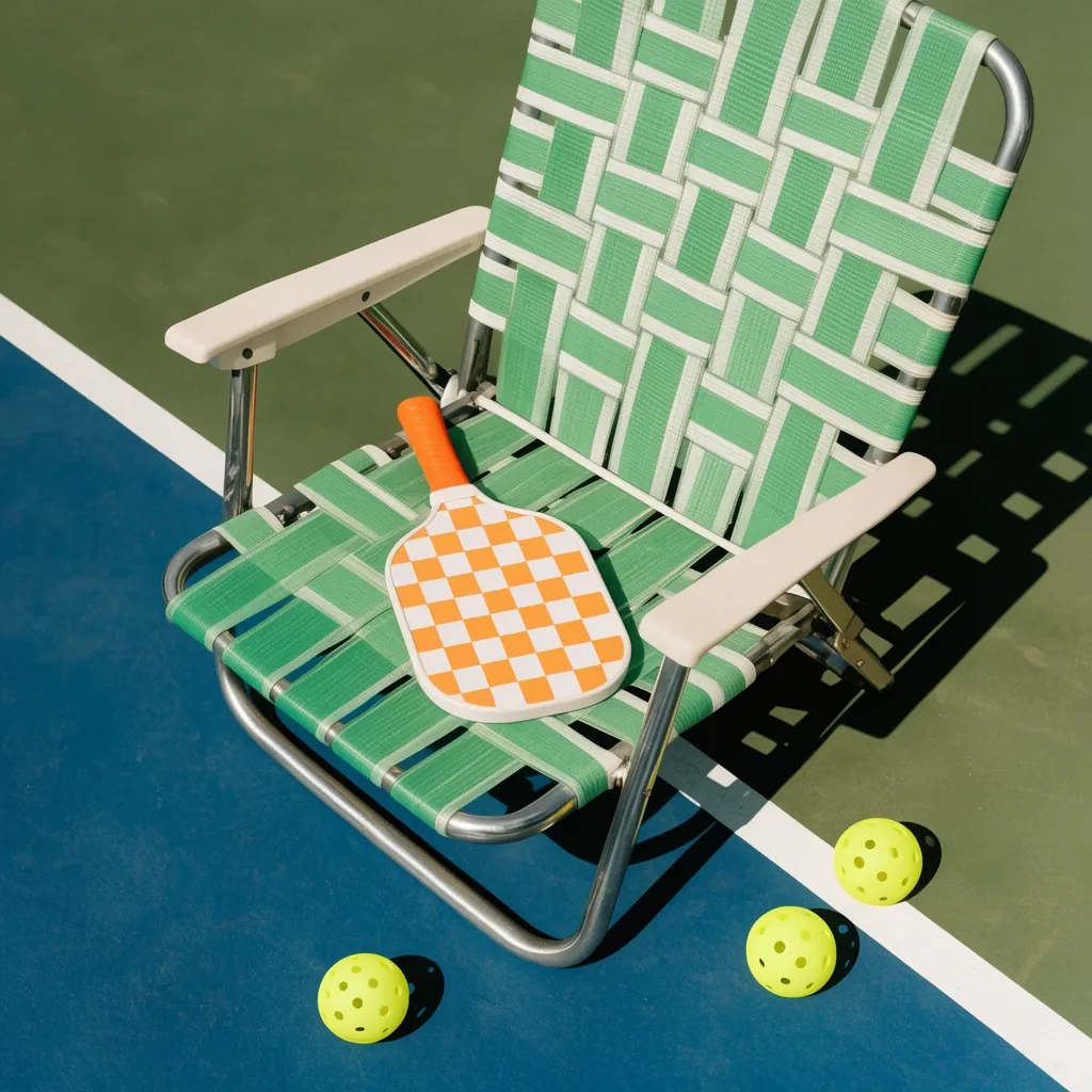 Pickleball paddle and balls courtside, the sports club behind this booking website